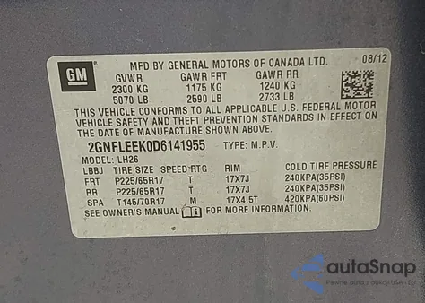 2013 Chevrolet Equinox 1Lt z USA, uszkodzony, nr VIN 2GNFLEEK0D6141955